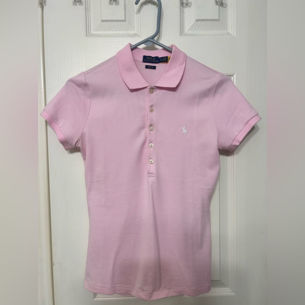 Women’s pink slim fit polo